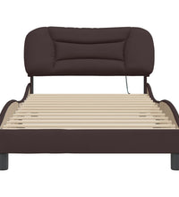 Bettgestell mit LED ohne Matratze Dunkelbraun 100x200 cm Stoff