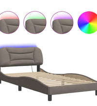 Bettgestell mit LED ohne Matratze Taupe 100x200 cm Stoff