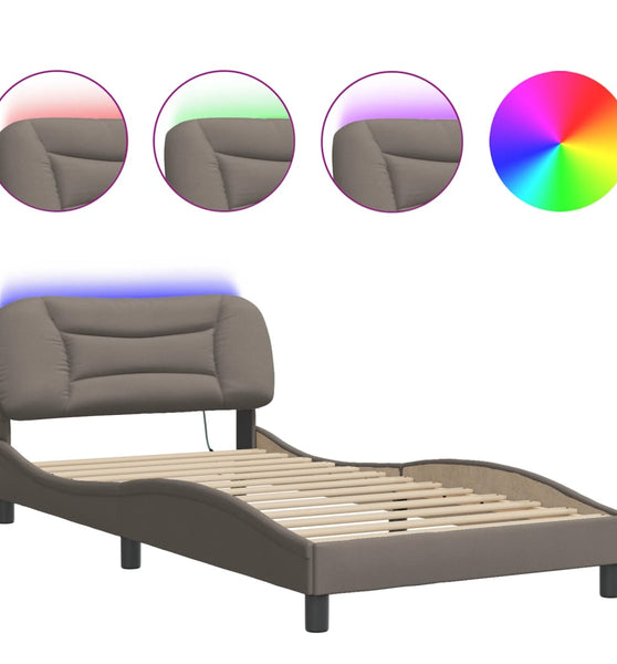 Bettgestell mit LED ohne Matratze Taupe 100x200 cm Stoff