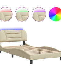 Bettgestell mit LED ohne Matratze Creme 100x200 cm Stoff