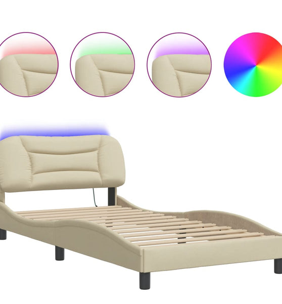 Bettgestell mit LED ohne Matratze Creme 100x200 cm Stoff