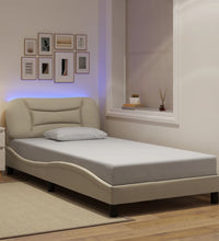 Bettgestell mit LED ohne Matratze Creme 100x200 cm Stoff