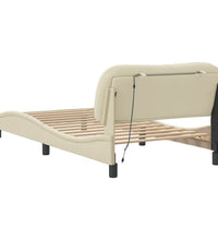 Bettgestell mit LED ohne Matratze Creme 100x200 cm Stoff