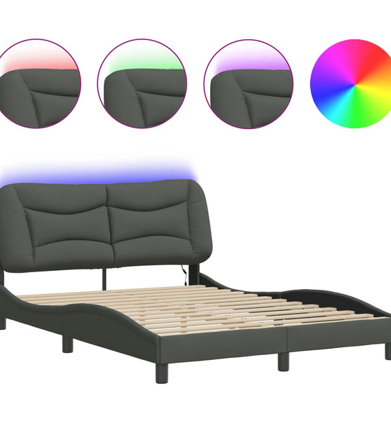 Bettgestell mit LED ohne Matratze Dunkelgrau 120x200 cm Stoff
