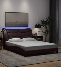 Bettgestell mit LED ohne Matratze Dunkelbraun 120x200 cm Stoff