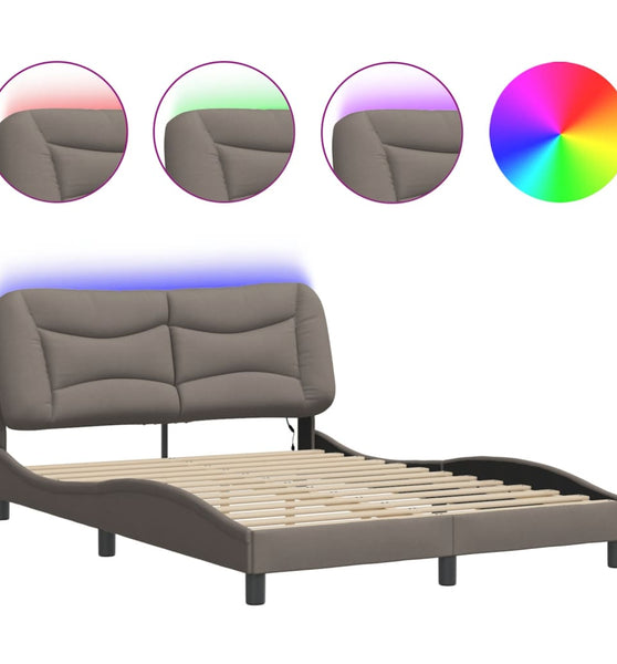 Bettgestell mit LED ohne Matratze Taupe 120x200 cm Stoff