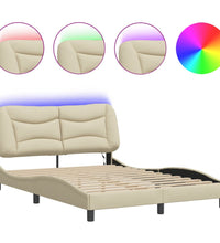 Bettgestell mit LED ohne Matratze Creme 120x200 cm Stoff