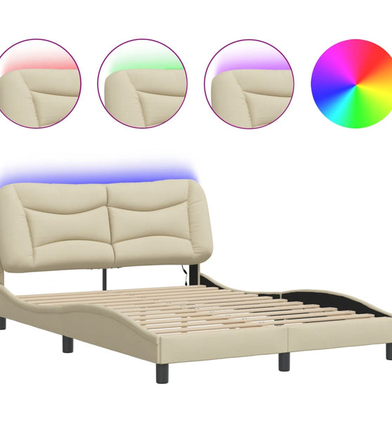 Bettgestell mit LED ohne Matratze Creme 120x200 cm Stoff