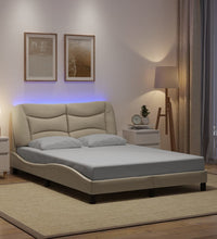 Bettgestell mit LED ohne Matratze Creme 120x200 cm Stoff