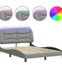 Bettgestell mit LED ohne Matratze Hellgrau 140x190 cm Stoff