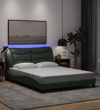 Bettgestell mit LED ohne Matratze Dunkelgrau 140x190 cm Stoff