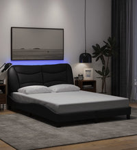 Bettgestell mit LED ohne Matratze Schwarz 140x190 cm Stoff