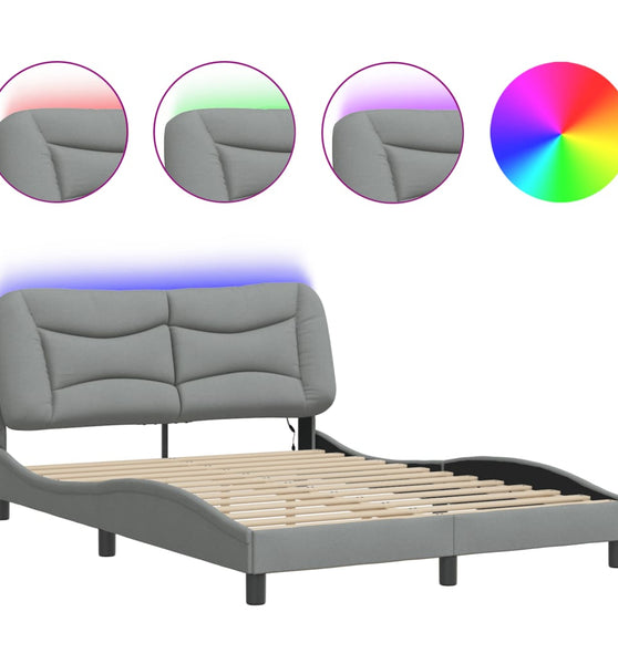 Bettgestell mit LED ohne Matratze Hellgrau 140x200 cm Stoff