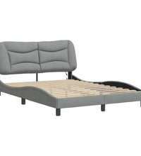 Bettgestell mit LED ohne Matratze Hellgrau 140x200 cm Stoff