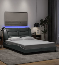 Bettgestell mit LED ohne Matratze Hellgrau 140x200 cm Stoff