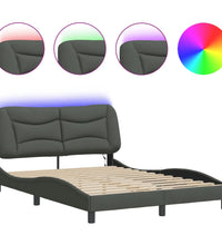 Bettgestell mit LED ohne Matratze Dunkelgrau 140x200 cm Stoff