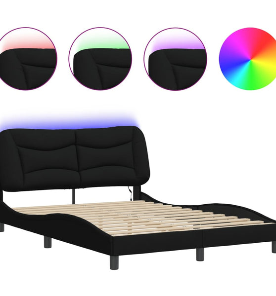 Bettgestell mit LED ohne Matratze Schwarz 140x200 cm Stoff