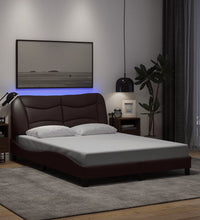 Bettgestell mit LED ohne Matratze Dunkelbraun 140x200 cm Stoff