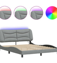 Bettgestell mit LED ohne Matratze Hellgrau 160x200 cm Stoff