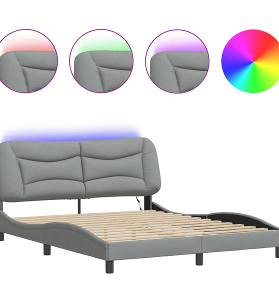 Bettgestell mit LED ohne Matratze Hellgrau 160x200 cm Stoff