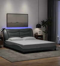 Bettgestell mit LED ohne Matratze Hellgrau 160x200 cm Stoff