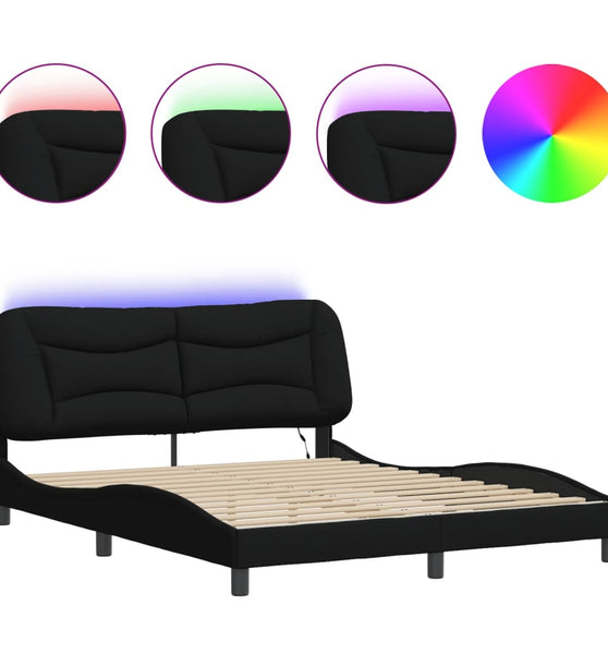 Bettgestell mit LED ohne Matratze Schwarz 160x200 cm Stoff