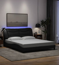 Bettgestell mit LED ohne Matratze Schwarz 160x200 cm Stoff