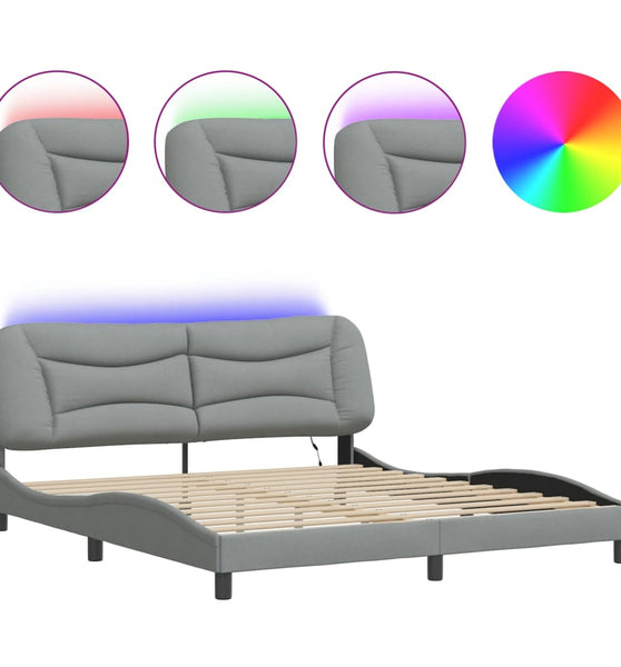 Bettgestell mit LED ohne Matratze Hellgrau 180x200 cm Stoff