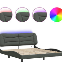 Bettgestell mit LED ohne Matratze Dunkelgrau 180x200 cm Stoff