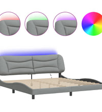 Bettgestell mit LED ohne Matratze Hellgrau 200x200 cm Stoff