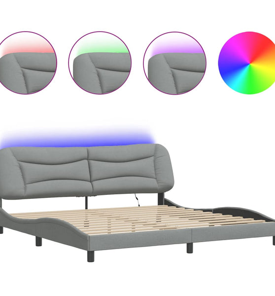 Bettgestell mit LED ohne Matratze Hellgrau 200x200 cm Stoff