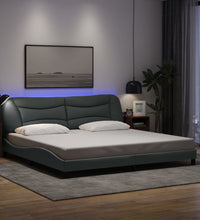 Bettgestell mit LED ohne Matratze Hellgrau 200x200 cm Stoff