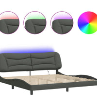 Bettgestell mit LED ohne Matratze Dunkelgrau 200x200 cm Stoff