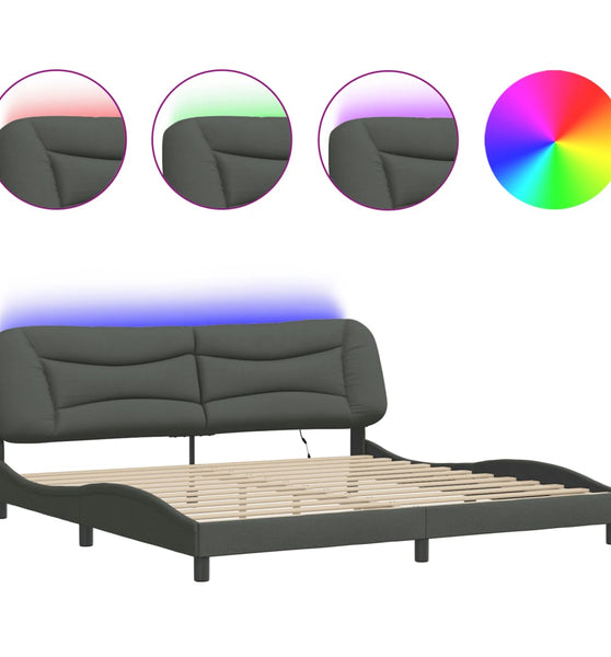 Bettgestell mit LED ohne Matratze Dunkelgrau 200x200 cm Stoff