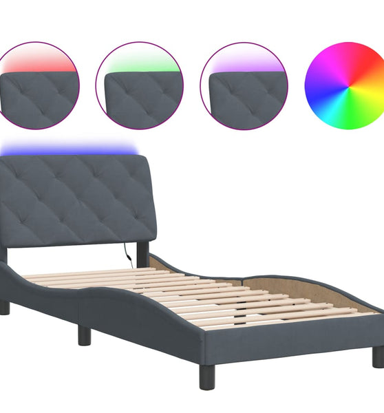 Bettgestell mit LED-Leuchten Dunkelgrau 80x200 cm Samt