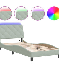 Bettgestell mit LED-Leuchten Hellgrau 90x190 cm Samt