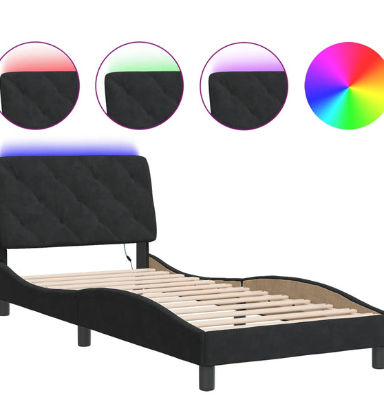 Bettgestell mit LED-Leuchten Schwarz 90x190 cm Samt