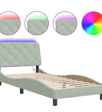Bettgestell mit LED-Leuchten Hellgrau 90x200 cm Samt