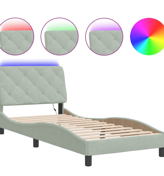 Bettgestell mit LED-Leuchten Hellgrau 90x200 cm Samt