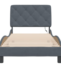 Bettgestell mit LED-Leuchten Dunkelgrau 90x200 cm Samt