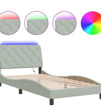 Bettgestell mit LED-Leuchten Hellgrau 100x200 cm Samt