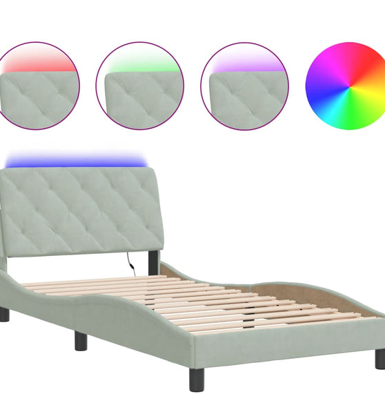 Bettgestell mit LED-Leuchten Hellgrau 100x200 cm Samt