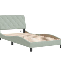 Bettgestell mit LED-Leuchten Hellgrau 100x200 cm Samt