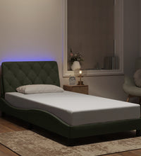 Bettgestell mit LED-Leuchten Hellgrau 100x200 cm Samt