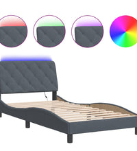 Bettgestell mit LED-Leuchten Dunkelgrau 100x200 cm Samt