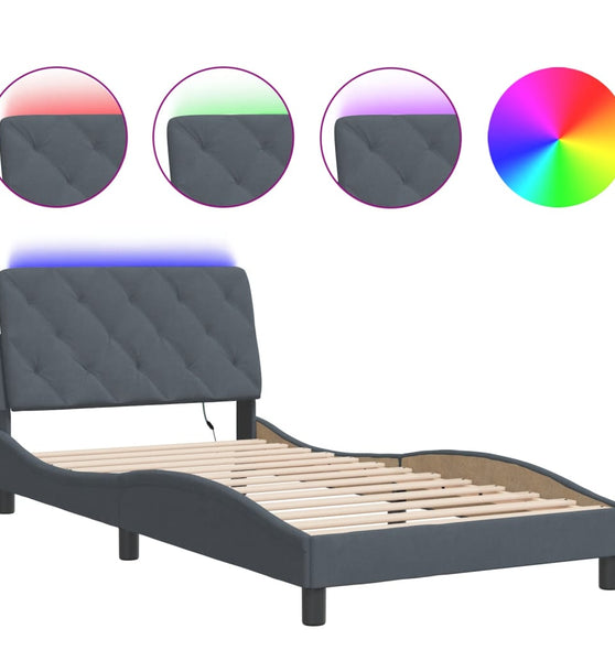 Bettgestell mit LED-Leuchten Dunkelgrau 100x200 cm Samt