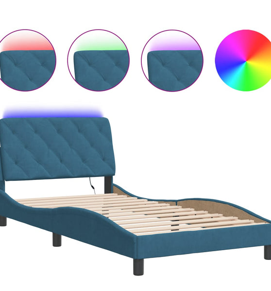 Bettgestell mit LED-Leuchten Blau 100x200 cm Samt