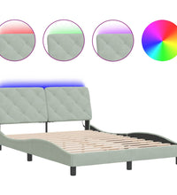 Bettgestell mit LED-Leuchten Hellgrau 120x200 cm Samt