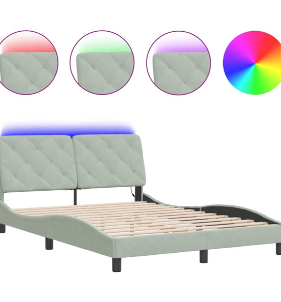 Bettgestell mit LED-Leuchten Hellgrau 120x200 cm Samt