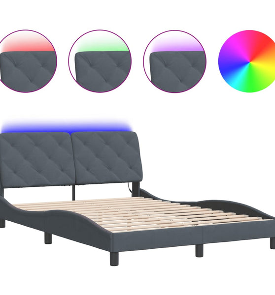 Bettgestell mit LED-Leuchten Dunkelgrau 120x200 cm Samt